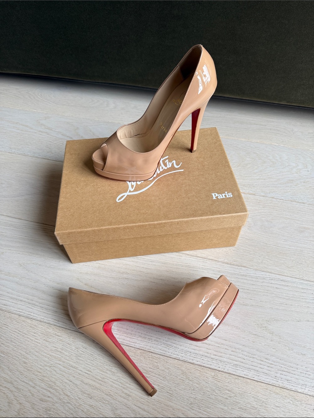 Christian Louboutin Altadama 140 Patent Calf Leather Nude Heels Shoes Size 37